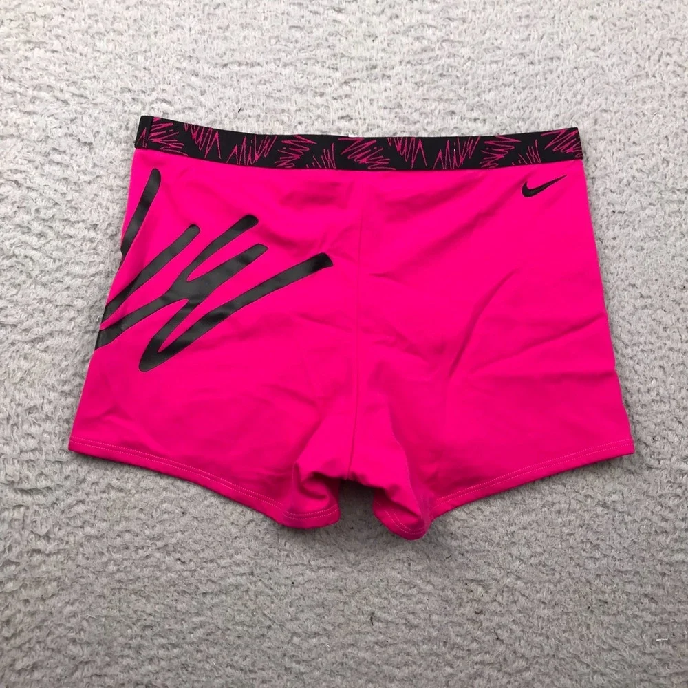 Nike Swim Shorts Girls XL Hot Pink Script Spellout Logo Performance NEW NWT
